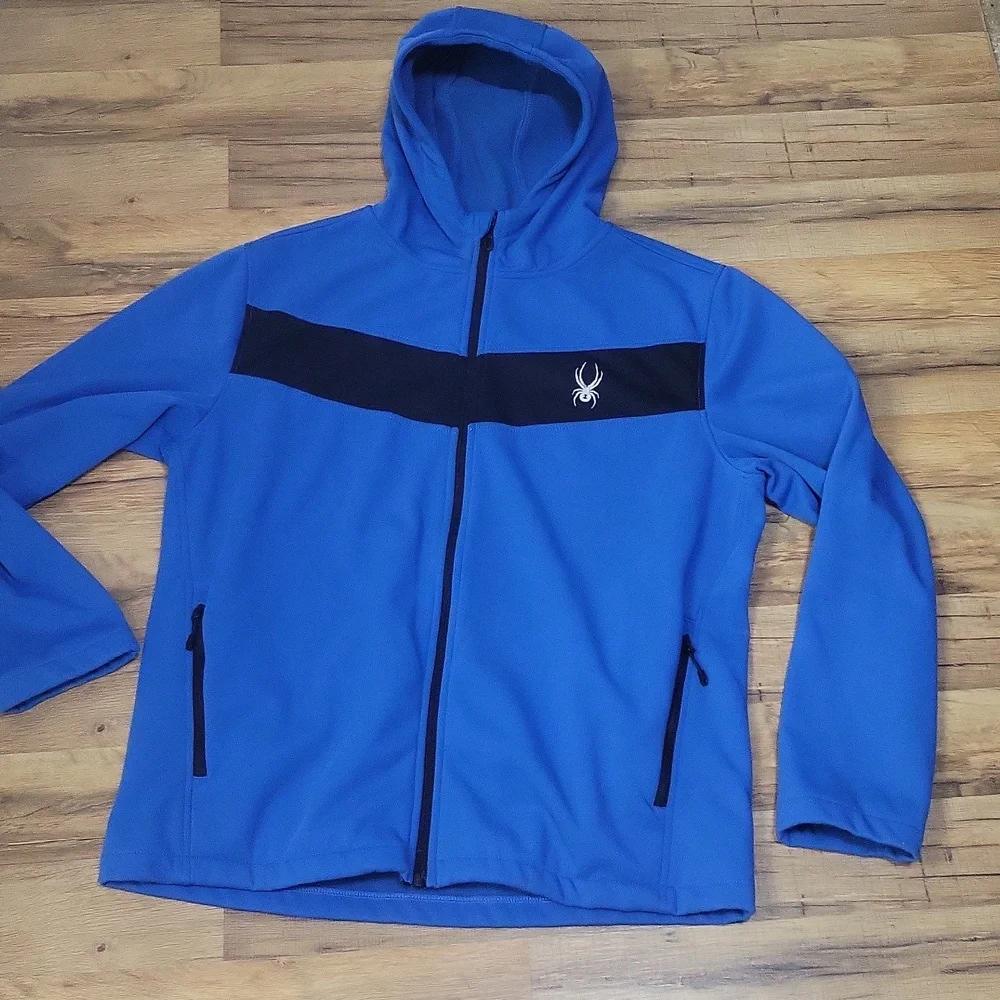 SPYDER Blue Black Full Zip Fleece Line Hooded Jacket